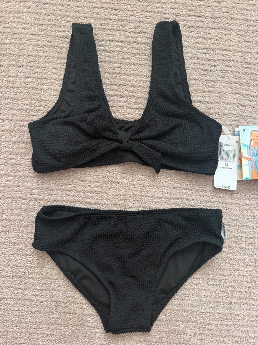 Limeapple Black Textured Two-Piece Swim Set